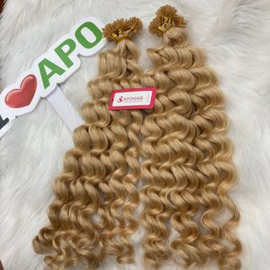 Extensiones de cabello humano Remy, pelo ondulado con punta de queratina, Microlink, Color rubio, sin enredos ni caída, superventas - Product Image 1