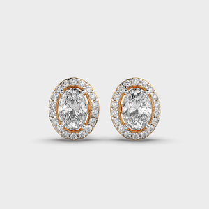 Pendientes clásicos de oro amarillo de 10K para todos los días elegante corte ovalado Moissanite Diamond Halo para damas de honor regalo para mujeres - Product Image 2