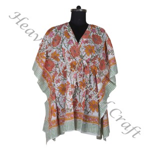 Moda mujer elegante corto suelto ajustado bloque impreso Casual corto Kaftan mujeres 100% algodón desgaste diseñador mejor regalo para ella - Product Image 1