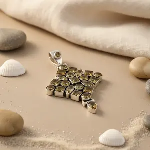 Colgante de Plata 925 con Citrino en Forma de Gota de Agua, Color Oro Rosa, Hecho a Mano, para Mujer - Product Image 1