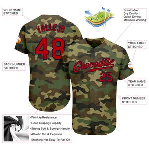 Camiseta de Béisbol Personalizada con Estampado de Camuflaje Rojo-Marino, 100% Poliéster, Secado Rápido, Auténtica, Homenaje al Servicio - Product Image 3