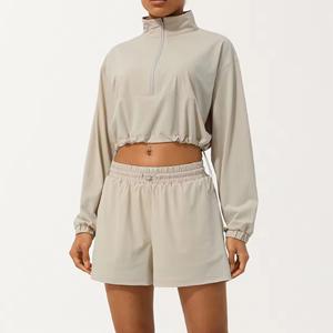 Conjunto Deportivo de Dos Piezas para Mujer, Top Corto con Cierre de Cremallera y Pantalones Cortos, Conjunto Atlético de Alto Rendimiento para Gimnasio y Entrenamiento - Product Image 1