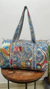 Bolsas de lona acolchadas de algodón floral gris indio-Bolsas de viaje de lujo duraderas de gran capacidad con cierre de cremallera - Product Image 4