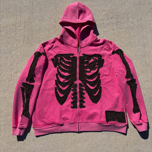Sudadera con capucha bordada con apliques desgastados de 450Gsm personalizada para hombre, cuello con capucha con patrón sólido y cremallera completa de gran tamaño para invierno - Product Image 3
