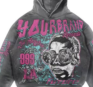 Moda personalizada DTF DTG Rhinestone Sudadera con capucha Unisex de gran tamaño Streetwear pulóver sudadera suministro al por mayor - Product Image 6