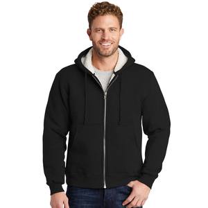 เสื้อแจ็คเก็ตมีฮู้ดบุขนเชอร์ปาแบบซิป กันน้ำ เป็นมิตรกับสิ่งแวดล้อม สีดำ พร้อมโลโก้แบบกำหนดเอง สำหรับผู้ชาย - Product Image 1