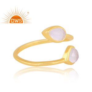 Meilleure qualité argent sterling plaqué or 18 carats pierre de lune arc-en-ciel naturelle bague réglable Demi fabricant de bijoux fins - Product Image 3