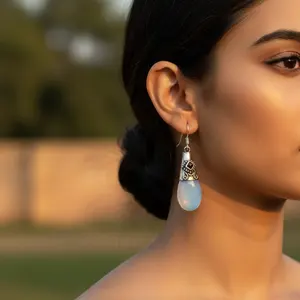 Boucles d'oreilles pendantes en argent sterling 925 avec opale bleue, diamant, améthyste, grenat, perle, bijoux tendance pour les mariages et les fêtes des femmes - Product Image 1