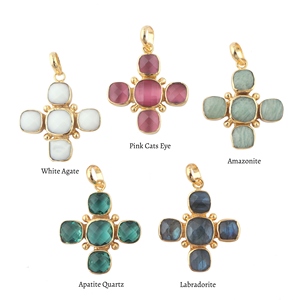 Cojín apatita cuarzo piedra preciosa colgante con cuentas diseño hecho a mano Cruz religiosa briolette multi piedra preciosa colgante al por mayor encantos - Product Image 2