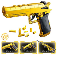 Kit de modèle de pistolet couleur or à 3 modes, Desert Eagle, jouet de construction pour enfant, garçon, mitrailleuse, arme militaire, jouet de construction en blocs