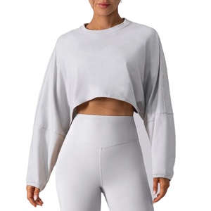 ชุดออกกำลังกายฤดูใบไม้ร่วงแบบใหม่ คอกลม ออกแบบเองได้ สำหรับผู้หญิง เสื้อครอปแขนยาวทรงหลวมผ้าฝ้ายเรียบง่าย - Product Image 1