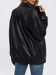 Femmes peau de mouton cuir surdimensionné fermeture éclair Faux moto Bomber veste respirant hiver manteau automne à la mode tenue de mode - Product Image 6