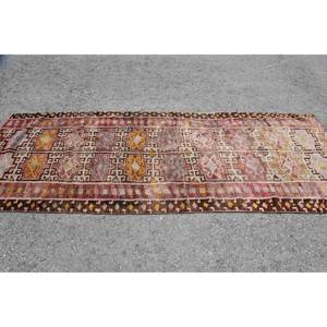 Alfombra turca Vintage Rosa marrón étnica 3,6X9,7 pies área grande clásica diseño de retazos de látex de lana para uso en el pasillo de adolescentes - Product Image 3