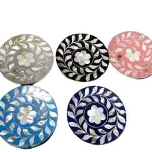 Posavasos con incrustaciones de fregona Madre de perla y posavasos de madera MFD Artículo hecho a mano Fabricante DE LA India con producto de venta posavasos de piedra - Product Image 1