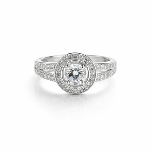 Lab Grown Diamond Certified 925 Sterling <b>Silver</b> Halo Setting Ring Split Shank with Pave <b>Band</b> <b>Wedding</b> Engagement Rings for Women - Product Image 3