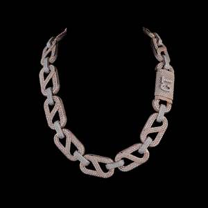 Rose Gold Two Tone <b>Iced</b> <b>Out</b> Cuban <b>Chain</b> 925 Silver Moissanite Unisex Necklace-Hip Hop Style by Shreya Diam - Product Image 1