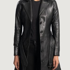 Gabardina impermeable de piel sintética de alta calidad para mujer, ajustada con diseño de solapa, prendas de vestir exteriores largas de temporada de punto - Product Image 4