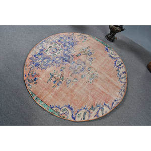 Alfombra de algas marinas de lana rosa azul Vintage, 4,5x4,4 pies, área grande, patrón de pasillo rectangular turco, alfombra abstracta para habitación de látex para uso en coche - Product Image 4