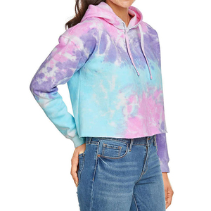 Nuevo diseño de logotipo personalizado Tie Dye Crop Top Sudadera con capucha Ringspun Algodón/poliéster Tie-Dye Mujeres Cropped Pullover Hoodie - Product Image 4