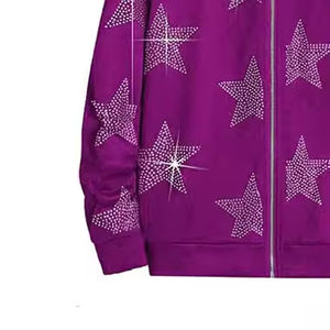 Sweats à capuche personnalisés avec strass pour hommes femmes Bling Crystal Zipper Sweatshirt Streetwear Fashion Hip Hop Hoodie - Product Image 4