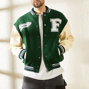 Fabricant OEM, veste universitaire personnalisée pour homme, veste de baseball en cuir chaud d'hiver, manches en cuir, logo en chenille. - Product Image 6