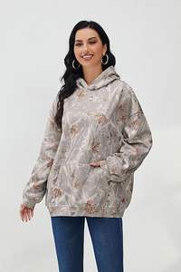 Sudadera con capucha de camuflaje de gran tamaño para mujer con estampado sublimado de hoja de arce, jersey de lana de manga larga, sudadera con bolsillo de invierno, suministro ODM - Product Image 2