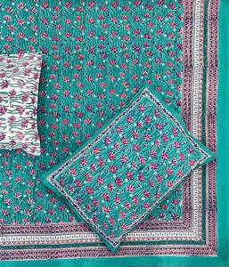 Drap de lit 100% coton fabriqué à la main avec taies d'oreiller bloc à la main imprimé coton doux drap de lit artisanal avec motif de bordure - Product Image 1