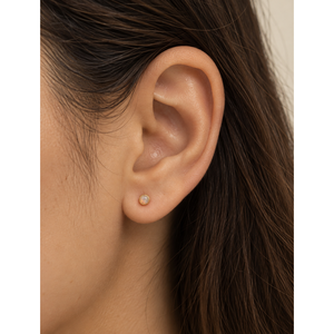 White Opal <b>Flat</b> <b>Back</b> Stud <b>Earrings</b> Stainless Steel - Product Image 2