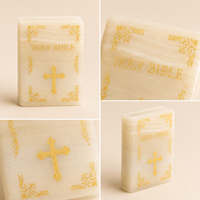Biblia Sagrada de Cristal Tallada con Cruz Dorada, Adorno Religioso Hecho a Mano para el Hogar, la Oficina, el Altar y Regalos Festivos
