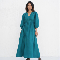 Robe en coton et lin avec logo personnalisé de haute qualité Robe bouffante à manches longues French Resort Chic Vintage Style élégant Robe décontractée tissée à la main