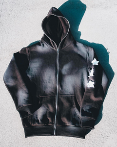 Ensemble de survêtement unisexe délavé à l'acide avec sweat-shirts à capuche zippés et logo personnalisé, ensemble de jogging pour homme avec technique d'impression - Product Image 3