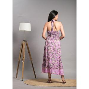 Vestido de Seda Midi Vintage, Cintura Elástica, Lavable, Sin Espalda, Estilo Informal de Verano para Fiesta EN LA Playa, Patrón Impreso, Método de Tejido - Product Image 2