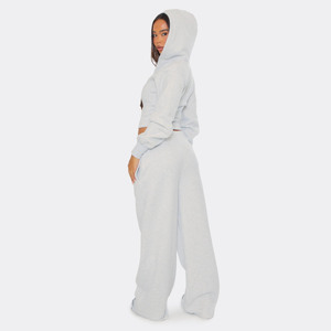 100% coton gris chiné femmes cordon taille 2 pièces survêtement ensemble sweat à capuche et pantalons de survêtement pleine longueur 2 pièces femmes survêtement ensemble - Product Image 6