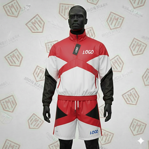 Zip-Up Hooded Printed Nylon/Cotton Two-Piece Men's <b>Windbreaker</b> Tracksuit Set with Breathable Fleece Lining - Product Image 5