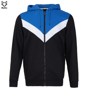 Ensemble de survêtement pour homme avec sweat-shirt à capuche zippé et pantalon de jogging, color block noir, bleu, blanc, sportif, manches longues, pour l'automne - Product Image 2