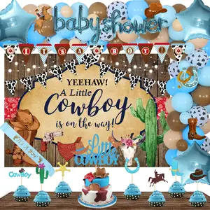 Western Cowboy Baby Shower Backdrop A Little Cowboy is On The Way Decorations Background Wild West BabyShower Party Decoration
