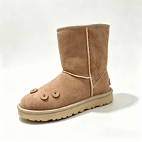 Bottes de neige d'hiver pour femmes en peau de mouton doublées de fourrure, à enfiler, bout fermé, bottines en caoutchouc, noires, pour adultes