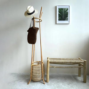 Premium Quality Nordic Rattan <b>Stand</b> <b>Coat</b> Racks <b>Hangers</b> Clothes Standing <b>Hanger</b> Rack Hat and Clothing Holder - Product Image 5