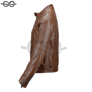 แจ็กเก็ตหนังสีน้ำตาลแท็บสำหรับผู้ชายแจ็คเก็ตหนังฟอกฝาดสไตล์พรีเมี่ยมออกแบบได้ตามต้องการ - Product Image 4