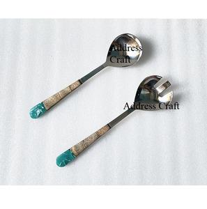 Ensemble de serveurs à salade en acier inoxydable avec manche en résine et bois de Style classique Outils à salade personnalisés Cuillère à servir les légumes Fourchette Vaisselle Cuillère - Product Image 3