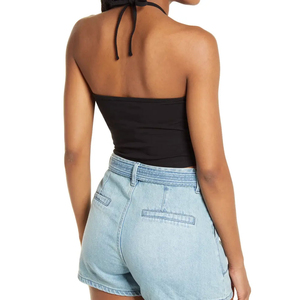 Top corto de alta calidad para mujer alrededor del cuello diseño de logotipo de manga corta moda de verano para mujer nuevo Top corto - Product Image 3