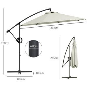 Outsunny Parapluie à 8 branches avec base en croix, en aluminium, métal et polyester, Ø 3x2.6 m, crème - Product Image 3