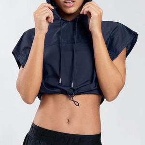 Women's Quick Dry OEM Sports Gym Crop <b>Top</b> Hoodies Loose Fit <b>Mesh</b> <b>Mesh</b> Patchwork <b>Tops</b> for Women - Product Image 1