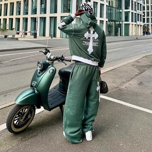 Ensemble Streetwear d'été unisexe pour hommes personnalisé Sun Faded Vintage Heavyweight Hoodie Acid Wash Flare Sweatpants Manufacturers' Sun - Product Image 5