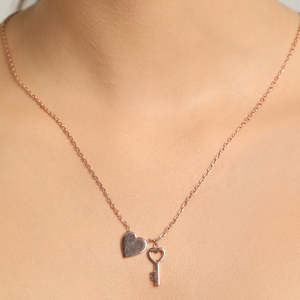 NOVAMART Fine 925 Sterling Silver Key & Heart Charm <b>Necklace</b> <b>Chain</b> Rose Gold Platinum with Rhodium Plating Religious Style Whole - Product Image 5