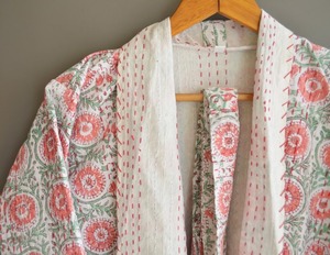ฤดูร้อนพิมพ์เสื้อสั้นเสื้อ Boho ฮิปปี้ด้านหน้าเปิดเสื้อแจ็คเก็ตอินเดียแฮนด์เมด Kantha ผ้าห่มเสื้อสั้นดอกไม้บล็อก - Product Image 3