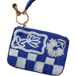 Unique Handcraft Embroidery Blue & White Beaded Flower <b>Small</b> <b>Wallet</b> Bag Stylish Premium Luxury Fashionable By Hiba Enterprises - Product Image 1