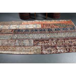 Alfombra de lana beige Bohemia vintage diseño de retazos rectangulares grandes estilo clásico para entrada y pasillo 4,1x9,2 pies - Product Image 3