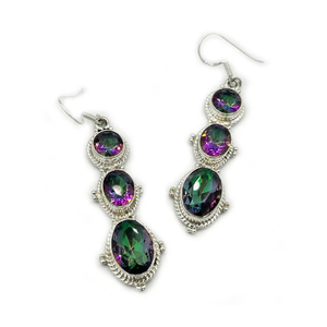 Oval & Cab Mystic Topaz Gemstone 925 Sterling Silver Bezel Setting Pendientes colgantes Regalo de boda de moda - Product Image 1