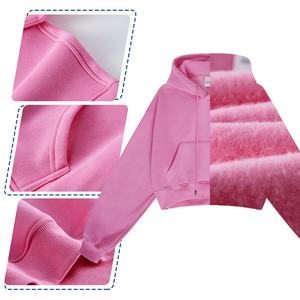 เสื้อฮู้ดคอตตอนขนแกะแบบสั้นสำหรับผู้หญิงเสื้อสเวตเชิ้ตไหล่ตกแบบกำหนดเองพิมพ์ลายสกรีน - Product Image 2